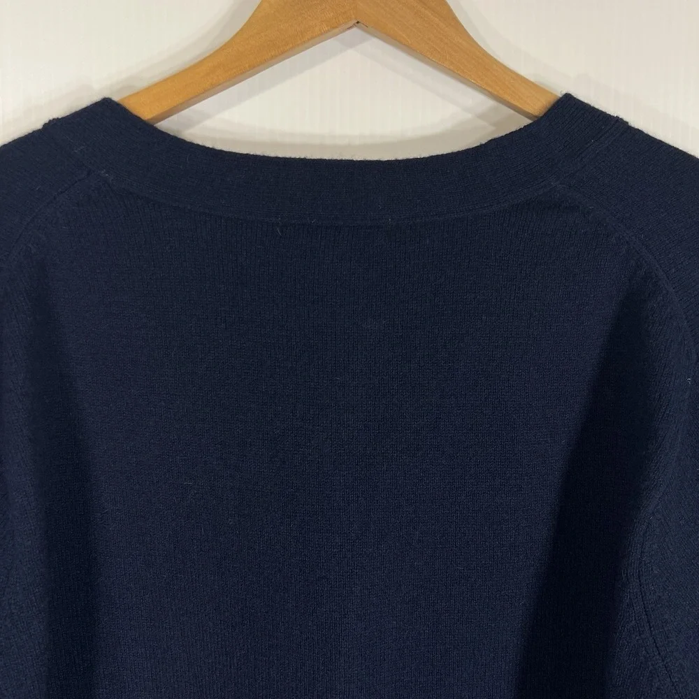 WoolOvers‎ Mens Lambswool V Neck Cardigan Size Large Navy Preppy Classic *FLAW*